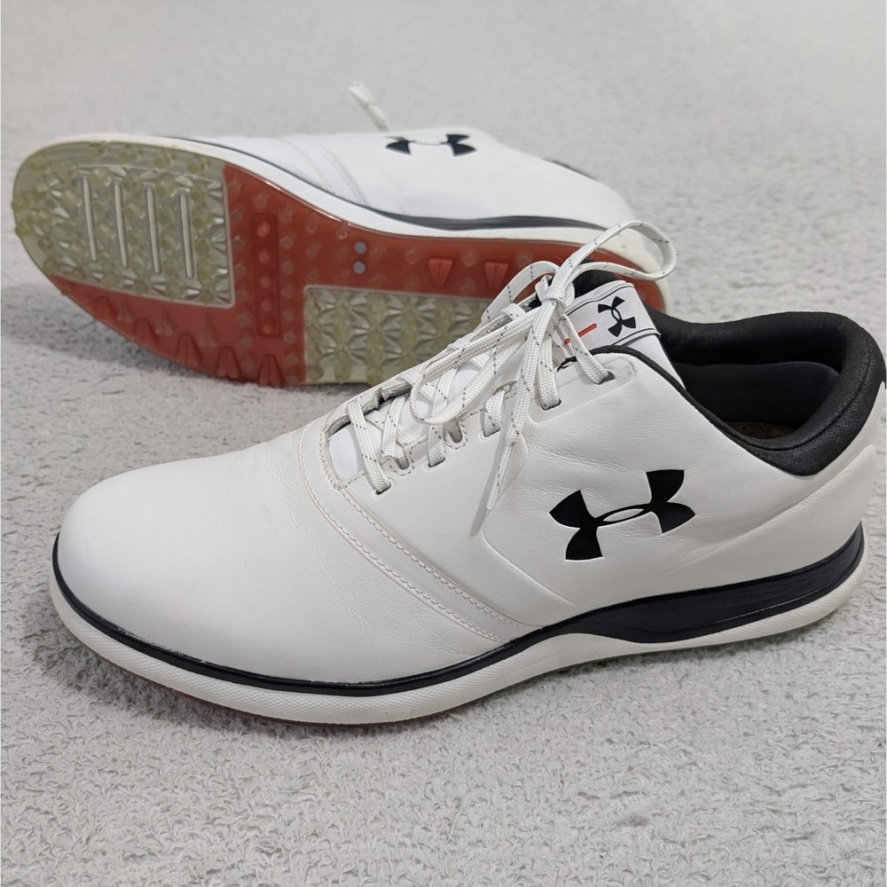 UNDER ARMOUR Performance SL Leather White Bl Waterproof Golf Shoes Cleats Mens 9